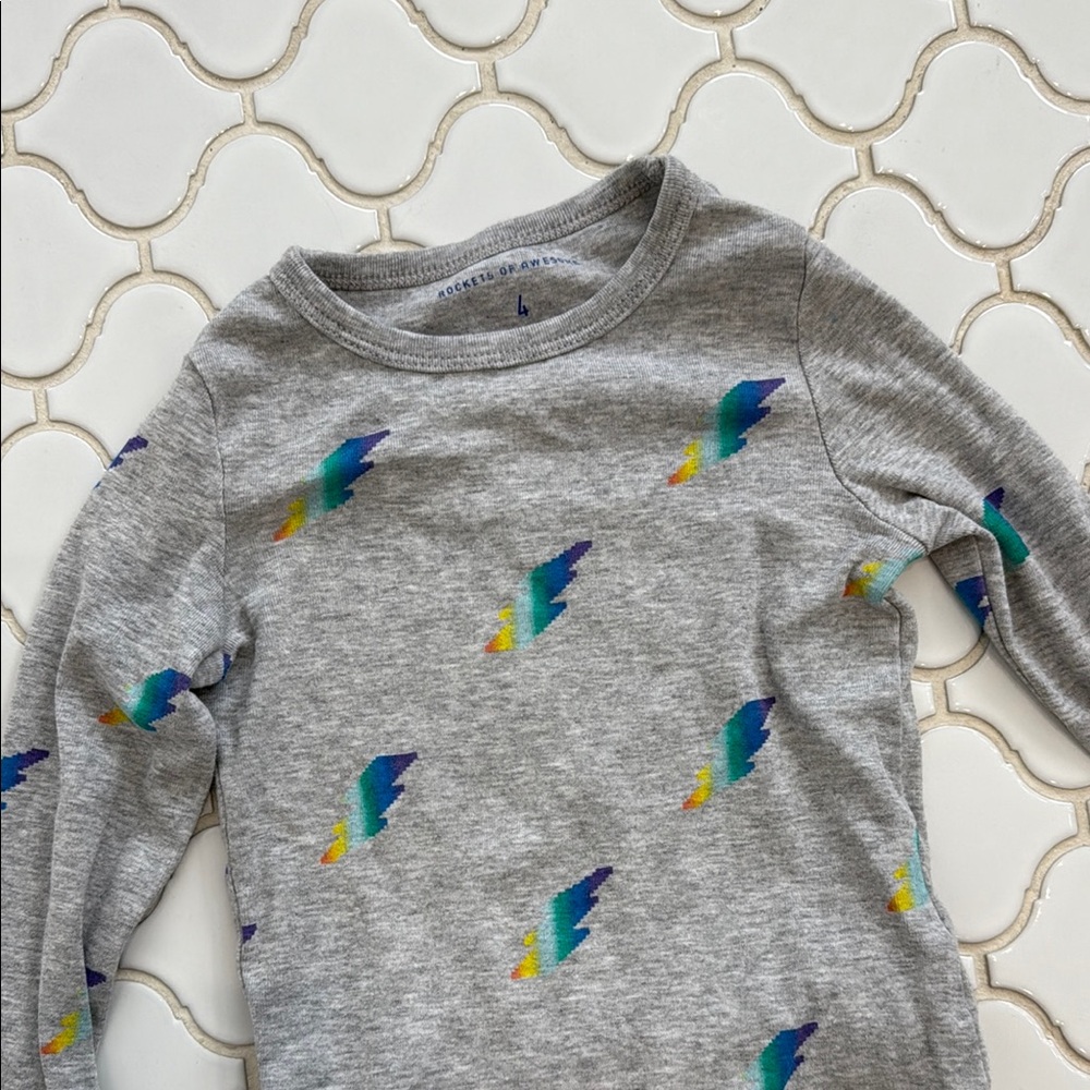 Gray and Blue Pajama Set with Lightning Bolt Print